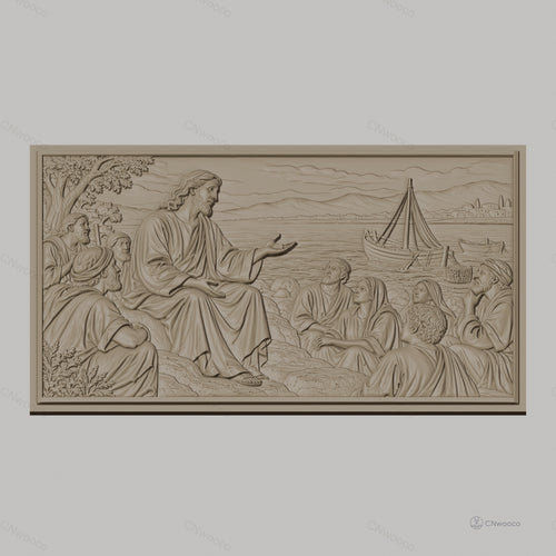 Fichier CNC & impression 3D scène biblique Jésus et disciples bord de mer haute qualité relief STL