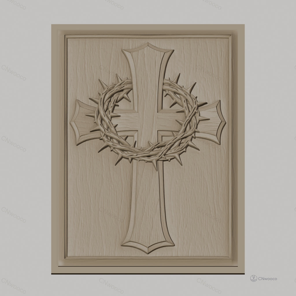 Fichier CNC & impression 3D Croix chrétienne avec couronne d'épines, haute qualité relief STL