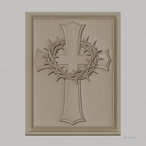 Fichier CNC & impression 3D Croix chrétienne avec couronne d'épines, haute qualité relief STL