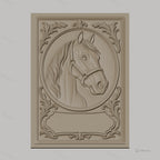 Fichier CNC & impression 3D cheval, tête de cheval avec cadre ornemental, haute qualité relief STL