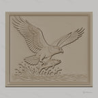 Fichier CNC & impression 3D aigle avec poisson et éclaboussures d'eau, haute qualité relief STL
