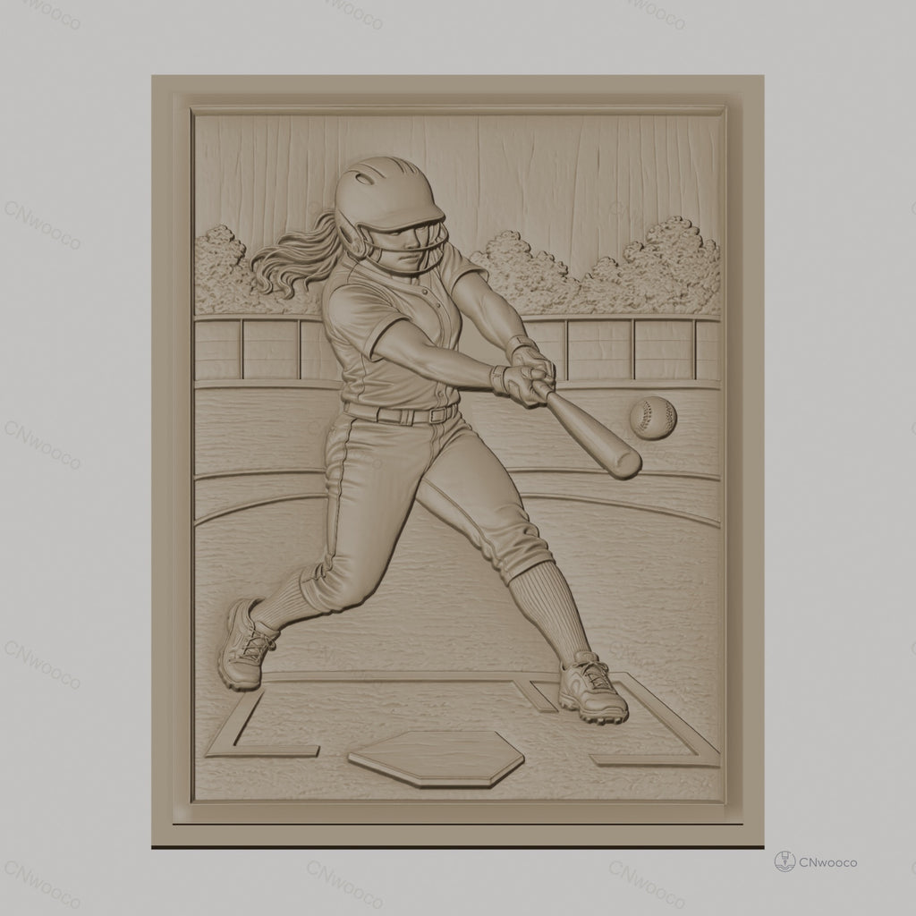 Fichier CNC & impression 3D Softball joueur battant balle, terrain et casque, haute qualité relief STL