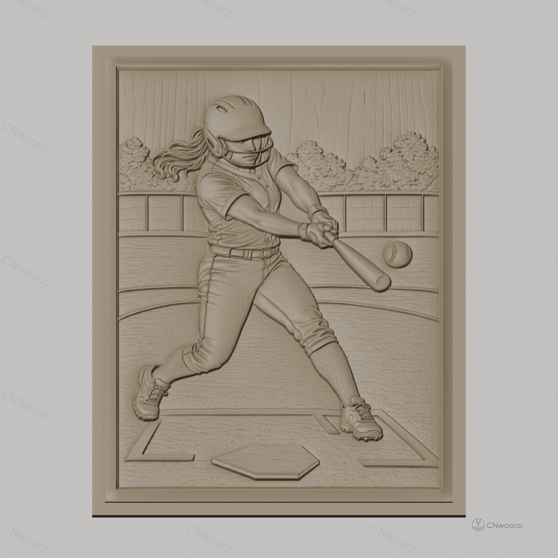 Fichier CNC & impression 3D Softball joueur battant balle, terrain et casque, haute qualité relief STL
