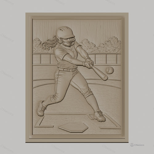 Fichier CNC & impression 3D Softball joueur battant balle, terrain et casque, haute qualité relief STL