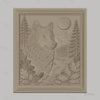 Fichier CNC & impression 3D loup sauvage, paysage nature, montagne, forêt, pleine lune, haute qualité relief STL