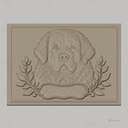 Fichier CNC & impression 3D chien terre-neuve, portrait relief avec feuilles décoratives, haute qualité relief STL