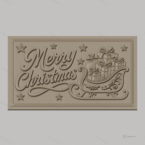 Fichier CNC & impression 3D Noël avec traîneau et cadeaux, étoiles décoratives, haute qualité relief STL