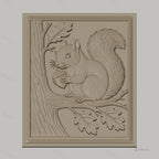 Fichier CNC & impression 3D écureuil, gland, branche et feuillage, haute qualité relief STL