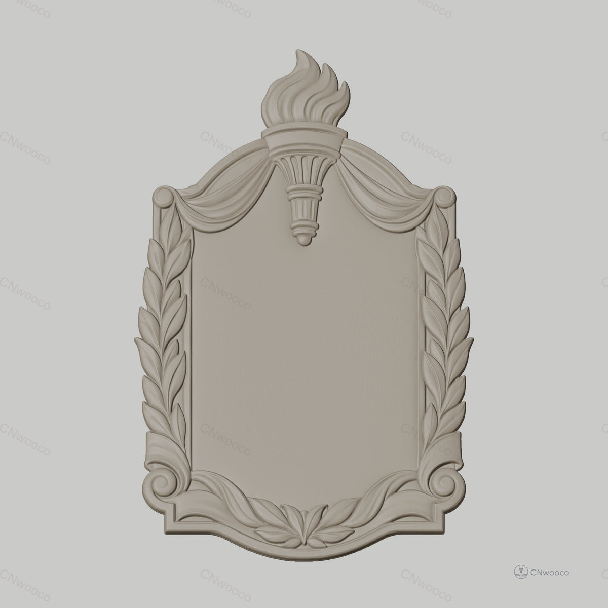 Fichier CNC & impression 3D plaque décorative avec torche et feuillage, STL très haute qualité