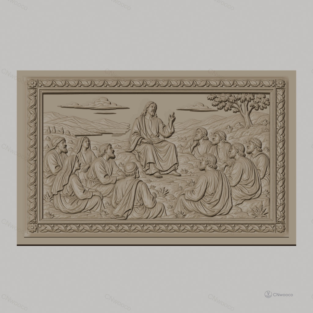Fichier CNC & impression 3D Jésus enseignant ses disciples, scène biblique panoramique, haute qualité relief STL