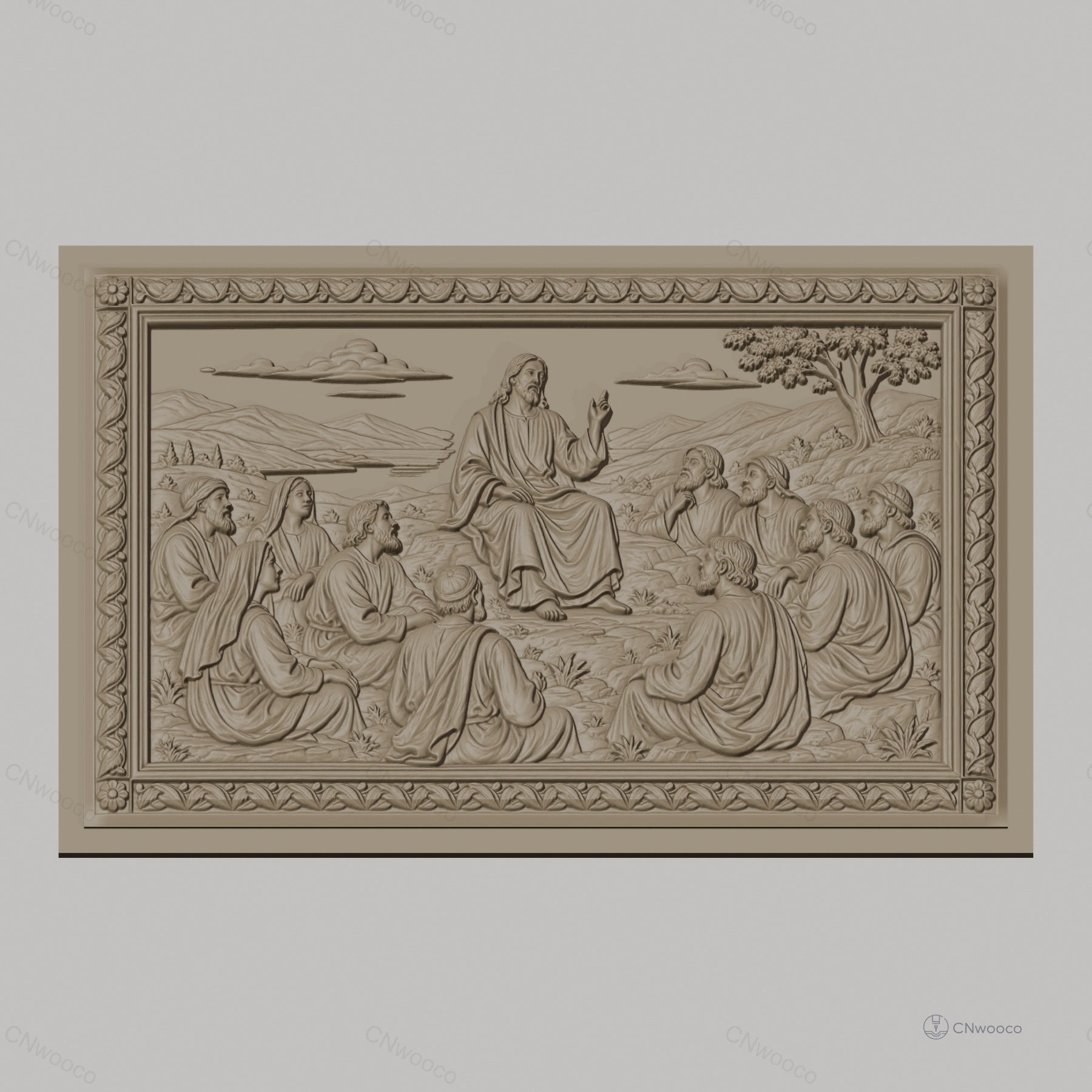 Fichier CNC & impression 3D Jésus enseignant ses disciples, scène biblique panoramique, haute qualité relief STL