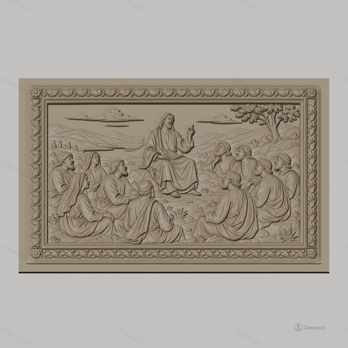 Fichier CNC & impression 3D Jésus enseignant ses disciples, scène biblique panoramique, haute qualité relief STL