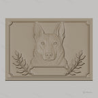 Fichier CNC & impression 3D chien berger, tête en relief avec branches décoratives, haute qualité relief STL