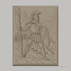 Fichier CNC & impression 3D guerrier spartiate, lance, bouclier, armée et paysage montagneux, haute qualité relief STL