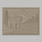 Fichier CNC & impression 3D relief ours, montagnes, rivière et pins, haute qualité relief STL
