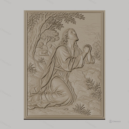 Fichier CNC & impression 3D Jésus en prière au jardin, arbres, disciples endormis, haute qualité relief STL