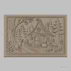 Fichier CNC & impression 3D maison de sorcière, chat, forêt et champignons, haute qualité relief STL