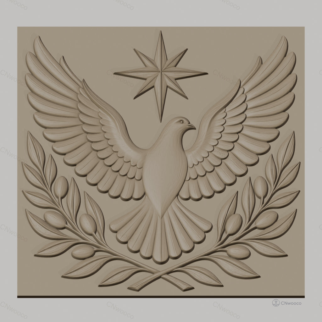 Fichier CNC & impression 3D colombe avec rameaux et étoile, relief sacré haute qualité relief STL