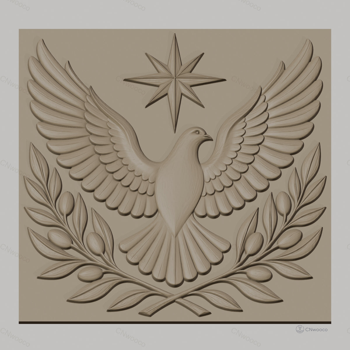 Fichier CNC & impression 3D colombe avec rameaux et étoile, relief sacré haute qualité relief STL