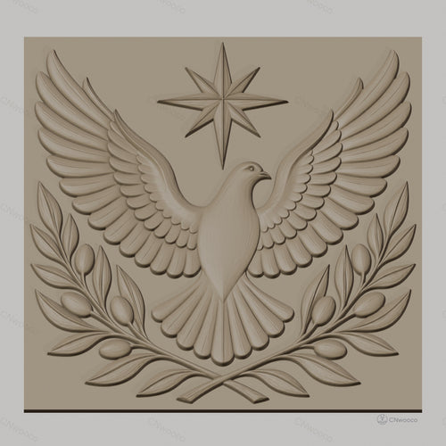 Fichier CNC & impression 3D colombe avec rameaux et étoile, relief sacré haute qualité relief STL