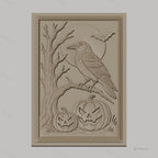 Fichier CNC & impression 3D Halloween, citrouilles, corbeau, arbre, chauve-souris, lune, haute qualité relief STL