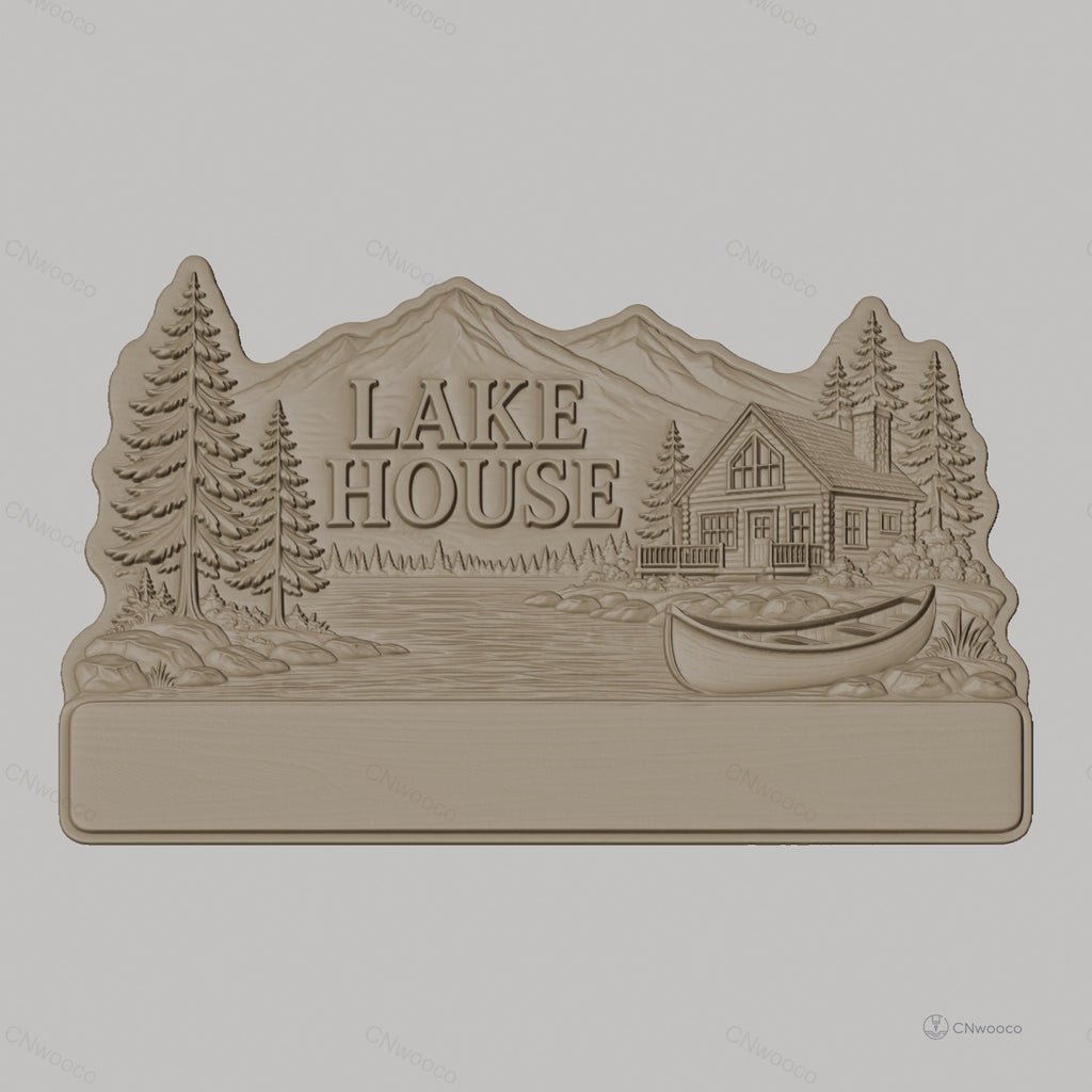 Fichier CNC porte-clés mural enseigne murale Lake House nature, décor chalet et forêt, STL très haute qualité