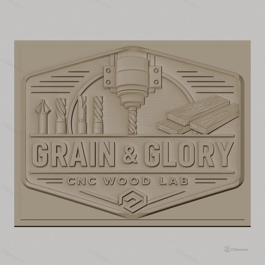 Fichier CNC & impression 3D logo grain et glory, fraises CNC et planches de bois, haute qualité relief STL