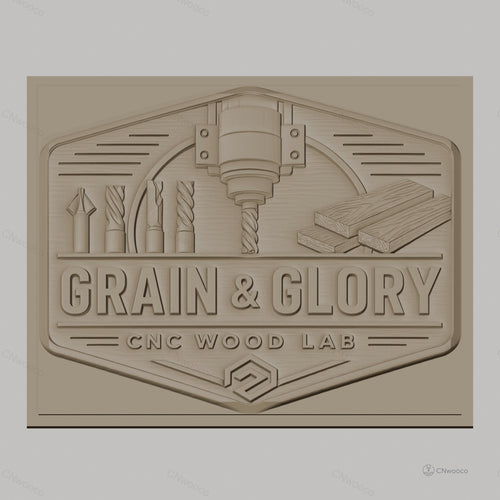 Fichier CNC & impression 3D logo grain et glory, fraises CNC et planches de bois, haute qualité relief STL