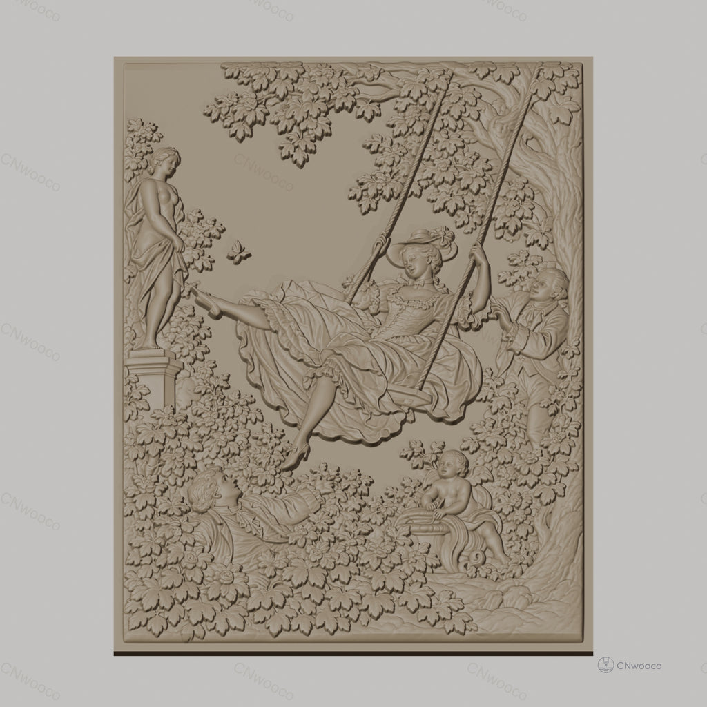 Fichier CNC & impression 3D La balançoire, femme en robe historique et statue, haute qualité relief STL