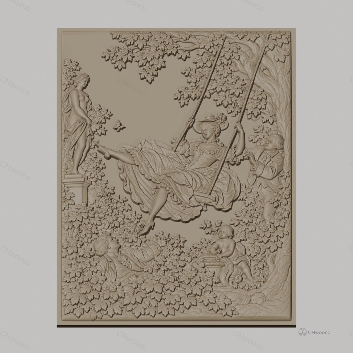 Fichier CNC & impression 3D La balançoire, femme en robe historique et statue, haute qualité relief STL