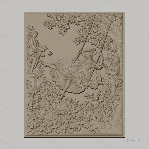 Fichier CNC & impression 3D La balançoire, femme en robe historique et statue, haute qualité relief STL