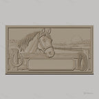 Fichier CNC & impression 3D cheval à la clôture, fer à cheval, corde et paysage, haute qualité relief STL