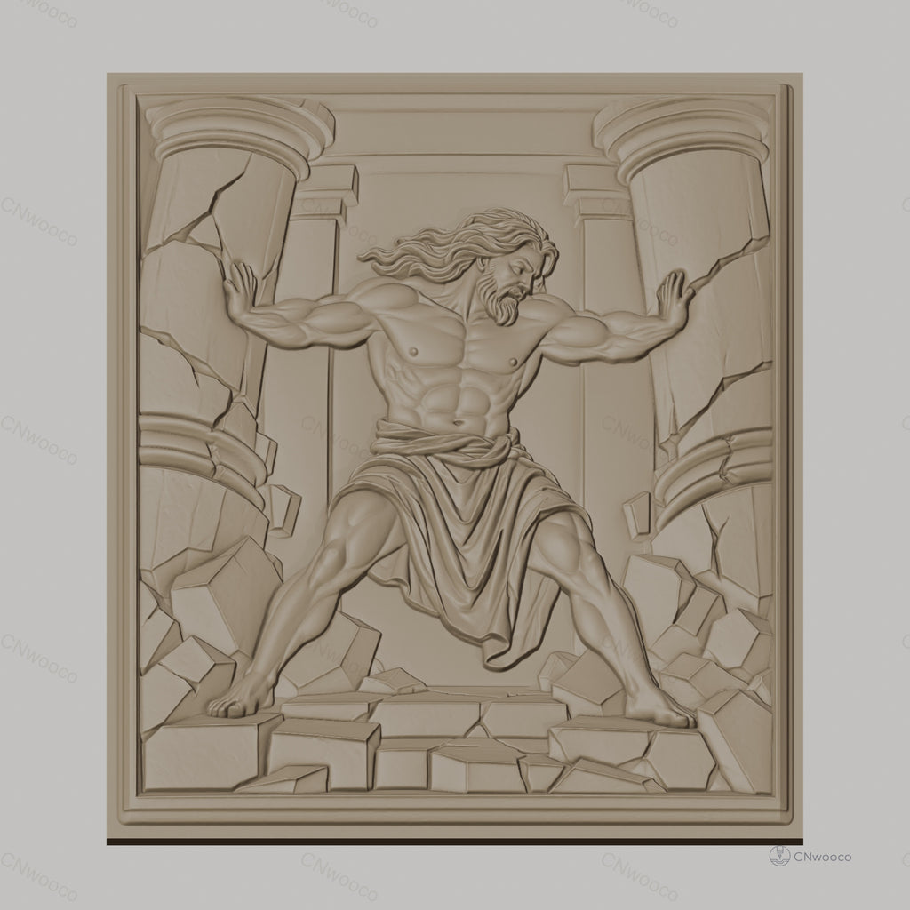 Fichier CNC & impression 3D Hercule poussant les colonnes, muscles et ruines, haute qualité relief STL