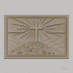 Fichier CNC & impression 3D croix chrétienne, colline, rayons de lumière, ciel en relief, haute qualité relief STL