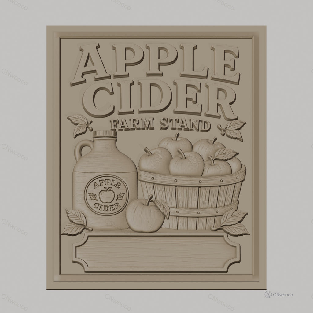 Fichier CNC & impression 3D Apple Cider, panier de pommes et bouteille, haute qualité relief STL