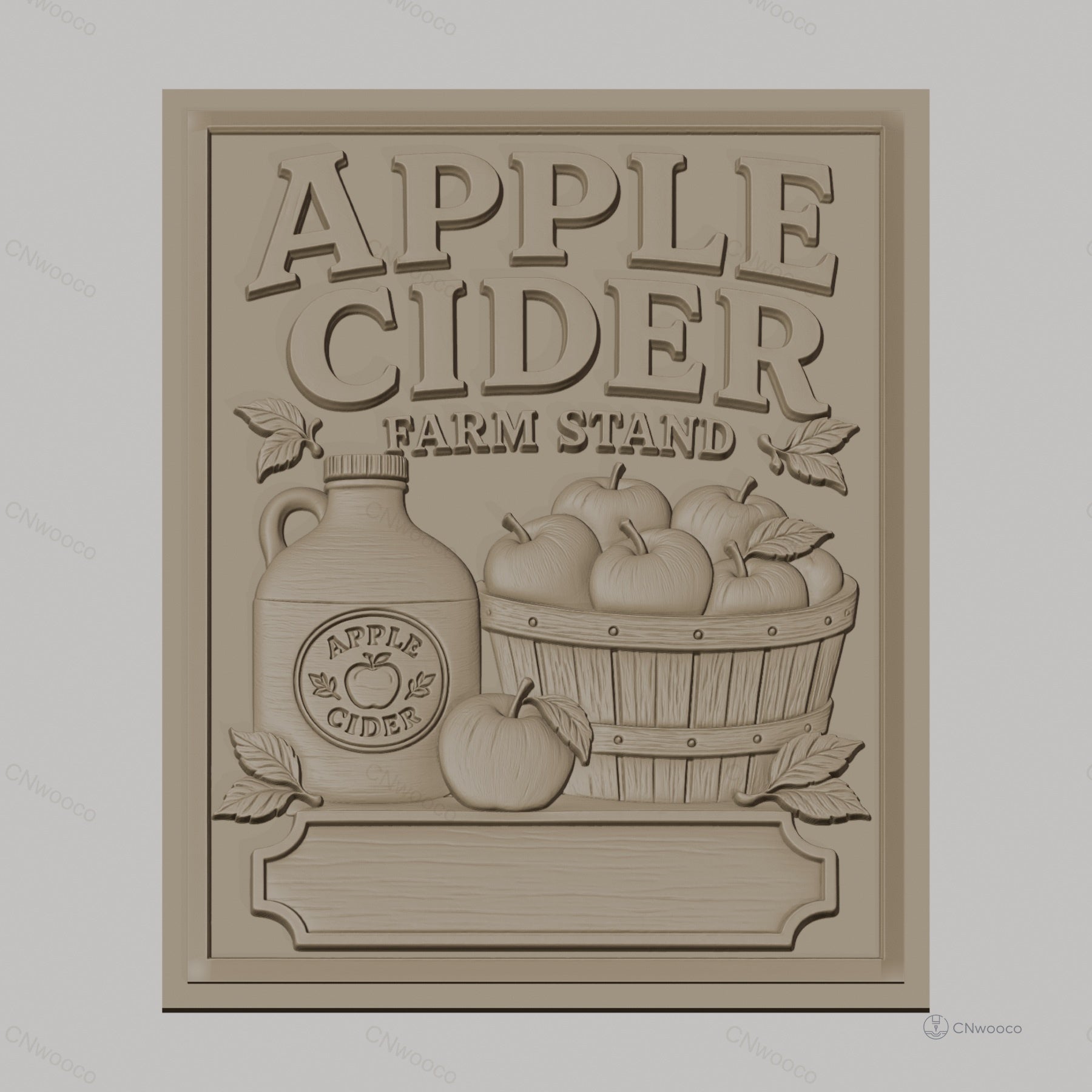 Fichier CNC & impression 3D Apple Cider, panier de pommes et bouteille, haute qualité relief STL