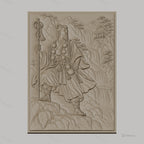 Fichier CNC & impression 3D guerrier japonais, cascade et temple, haute qualité relief STL