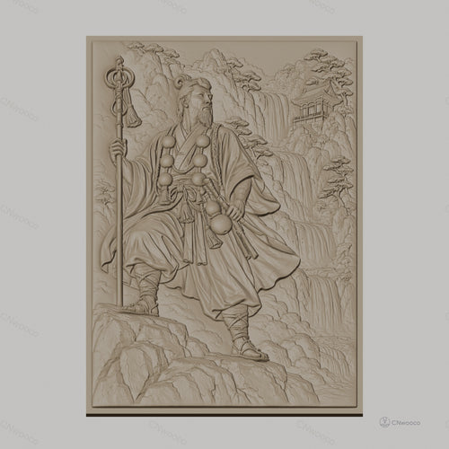 Fichier CNC & impression 3D guerrier japonais, cascade et temple, haute qualité relief STL