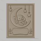 Fichier CNC & impression 3D bébé lapin sur lune avec étoiles, décoration murale relief, haute qualité relief STL