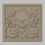 Fichier CNC & impression 3D Halloween, crâne, citrouilles jack-o'-lantern et feuilles d'automne, haute qualité relief STL