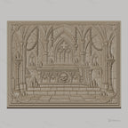 Fichier CNC & impression 3D tombeau gothique avec crâne, bougies et drap, haute qualité relief STL