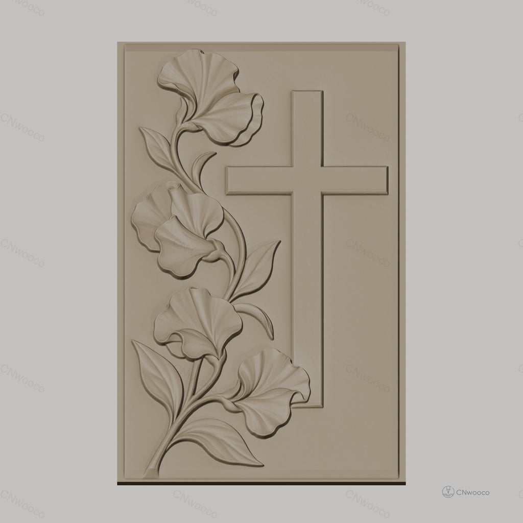 Fichier CNC & impression 3D Croix et fleurs, relief floral ornemental, haute qualité relief STL