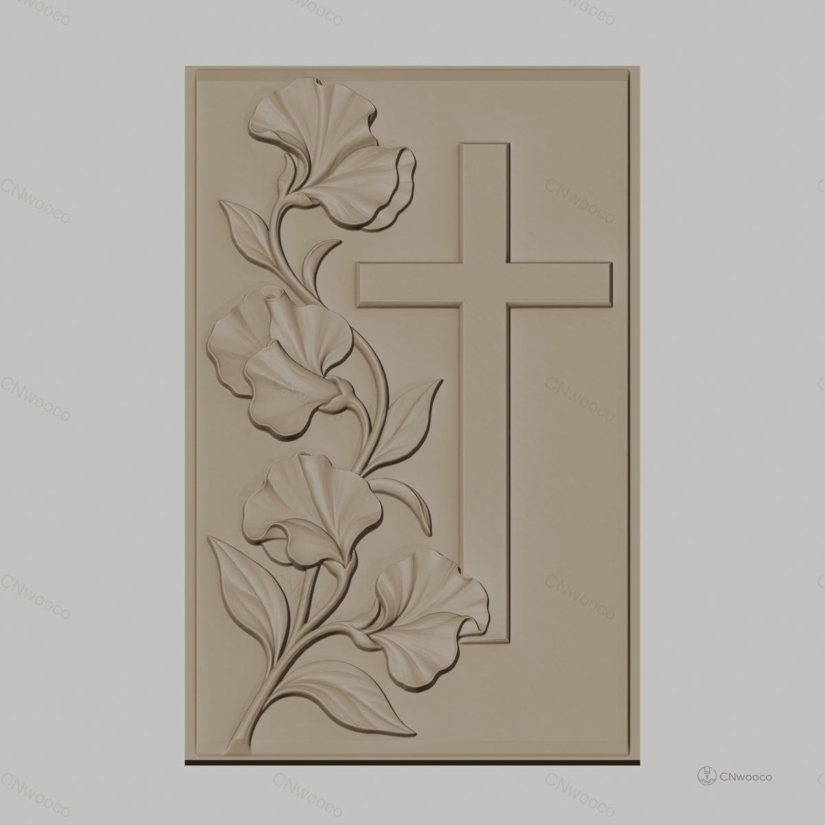 Fichier CNC & impression 3D Croix et fleurs, relief floral ornemental, haute qualité relief STL