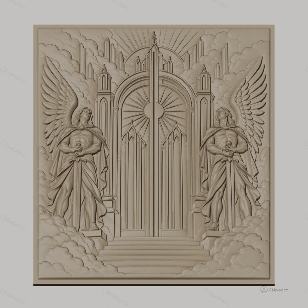 Fichier CNC & impression 3D portes célestes, anges gardiens avec épées, haute qualité relief STL