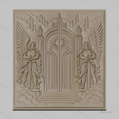 Fichier CNC & impression 3D portes célestes, anges gardiens avec épées, haute qualité relief STL