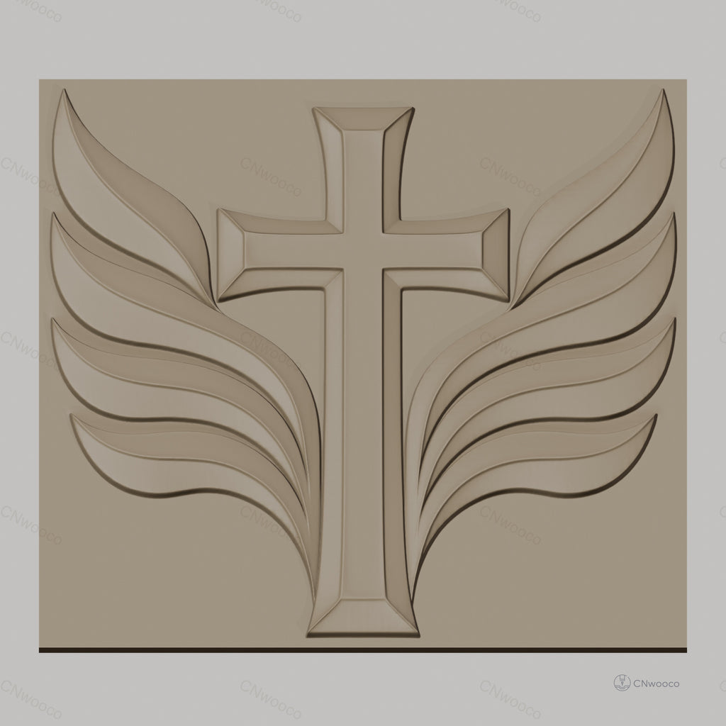 Fichier CNC & impression 3D croix chrétienne avec ailes, haute qualité relief STL