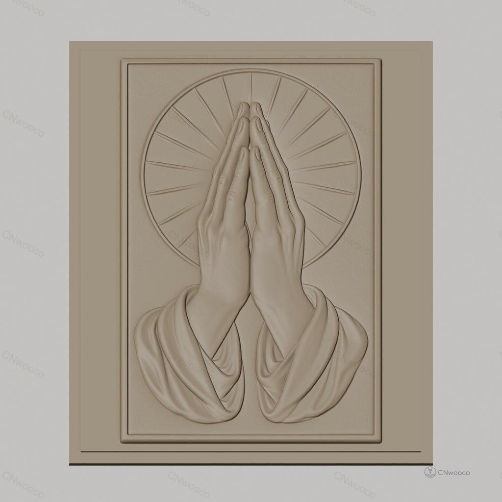 Fichier CNC & impression 3D mains en prière, halo religieux, haute qualité relief STL
