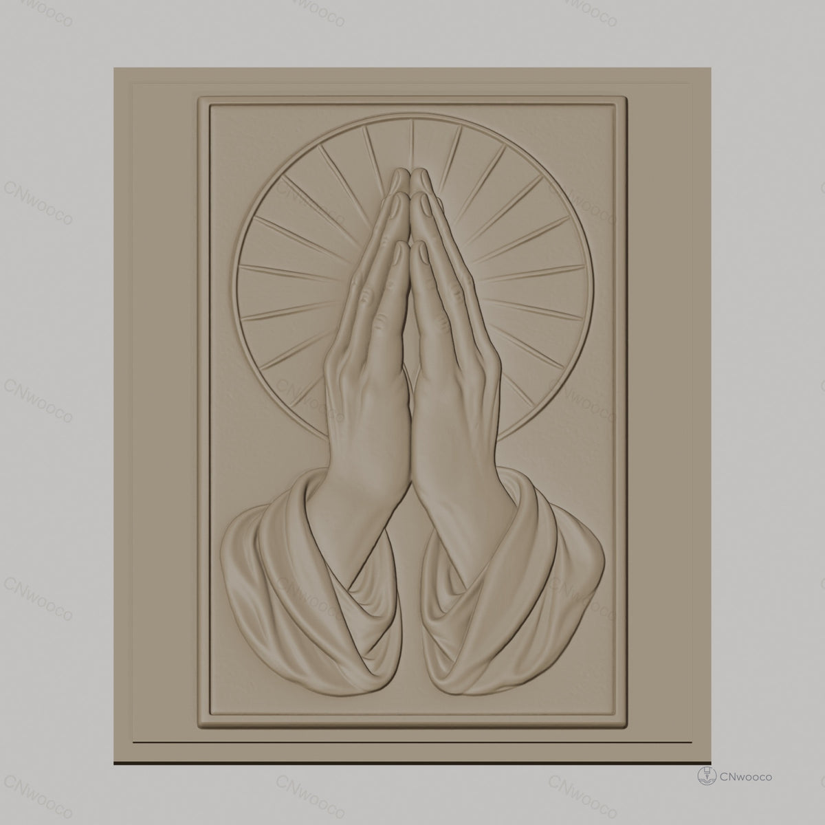 Fichier CNC & impression 3D mains en prière, halo religieux, haute qualité relief STL