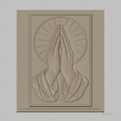 Fichier CNC & impression 3D mains en prière, halo religieux, haute qualité relief STL