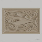 Fichier CNC & impression 3D poisson thon, relief avec vagues stylisées, haute qualité relief STL